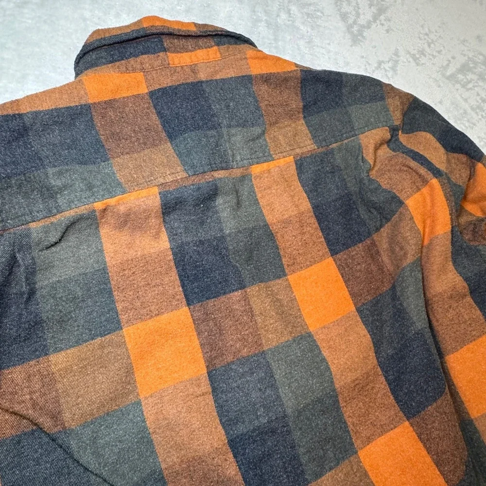 Weatherproof Vintage Men's Plaid Flannel Button Up Shirt Orange Gray Size XL EUC